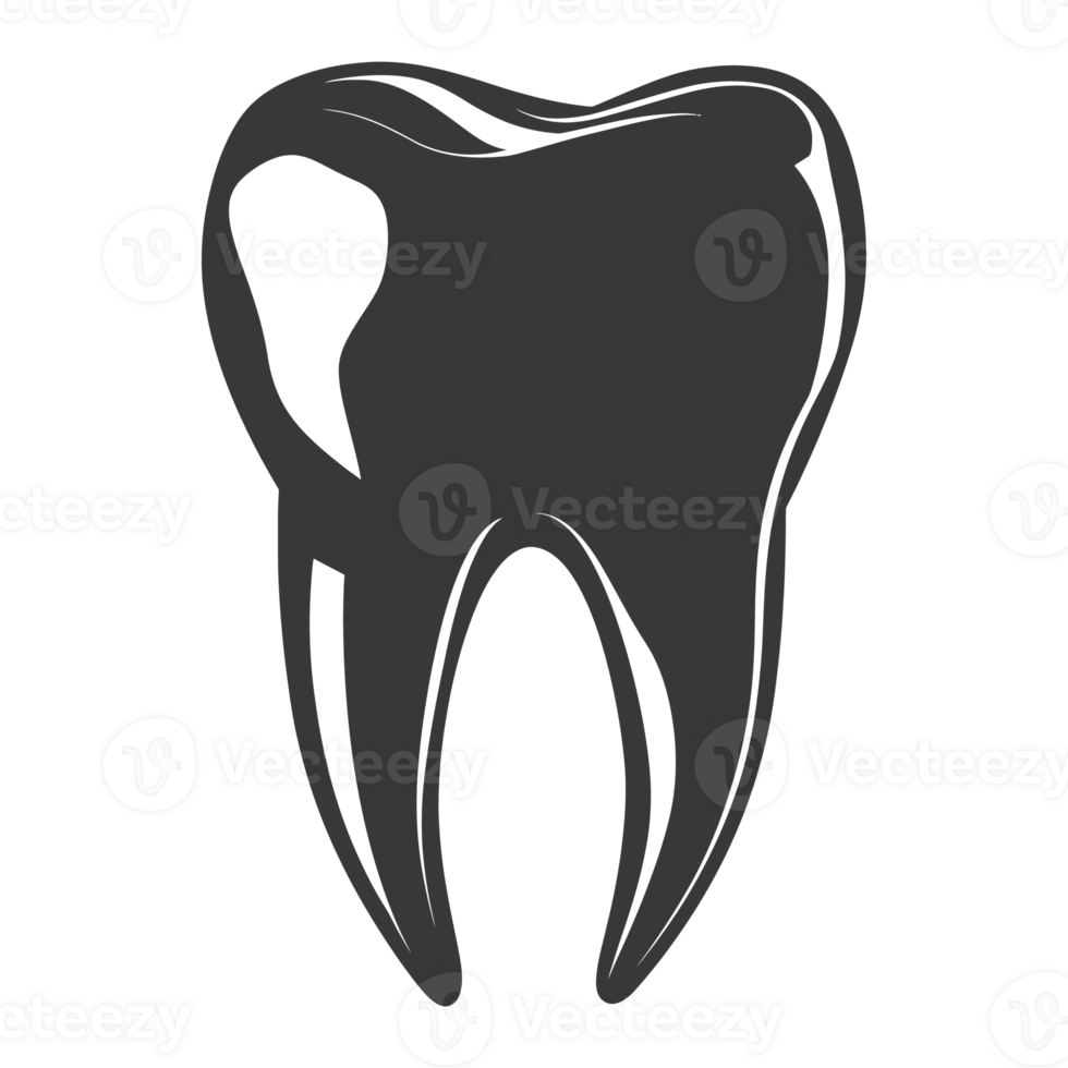 Silhouette cavity tooth black color only full body png