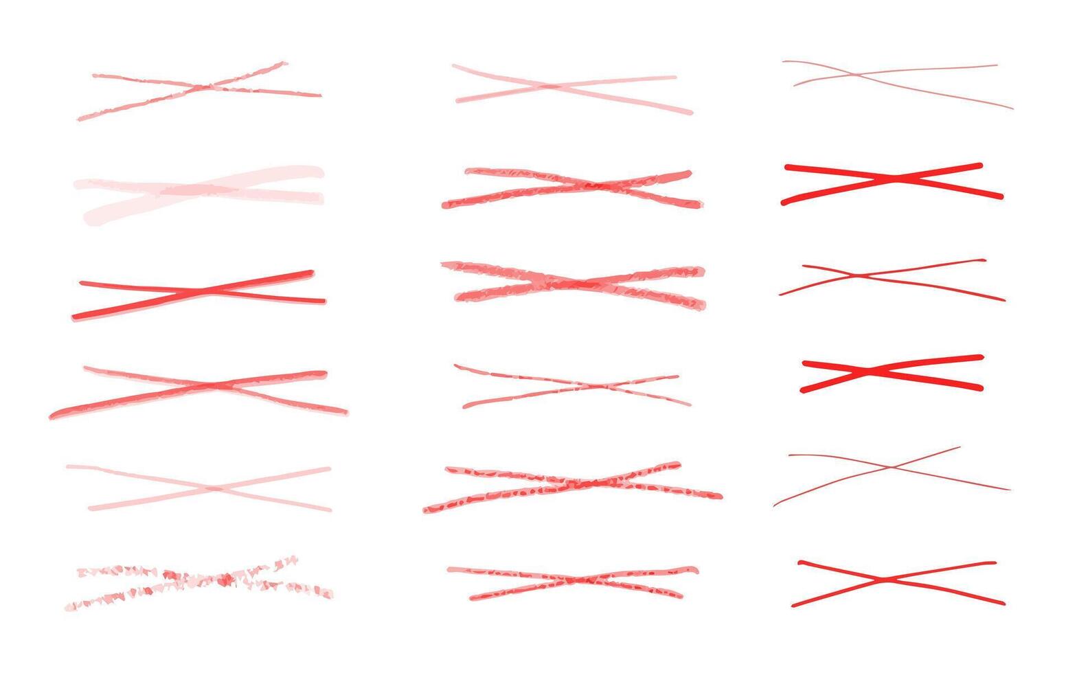 grunge rojo tachado y subrayar elementos. conjunto de mano dibujado rojo lápiz líneas y cepillo realce elementos Nota subraya para presentación, social medios de comunicación vector