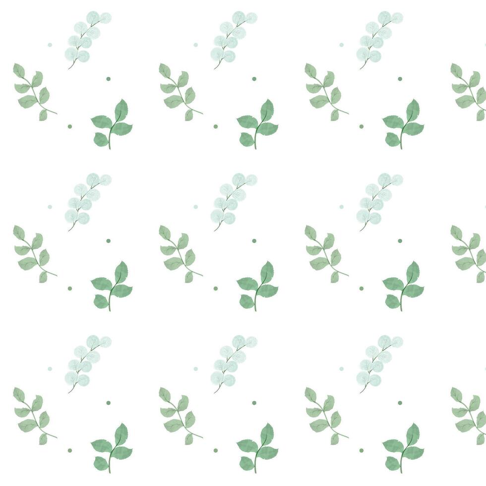 Pattern from watercolor hand drawn leaves and branches. Trendy elements of garden and spring season. Isolated illustration for invitation, banners, cards vector