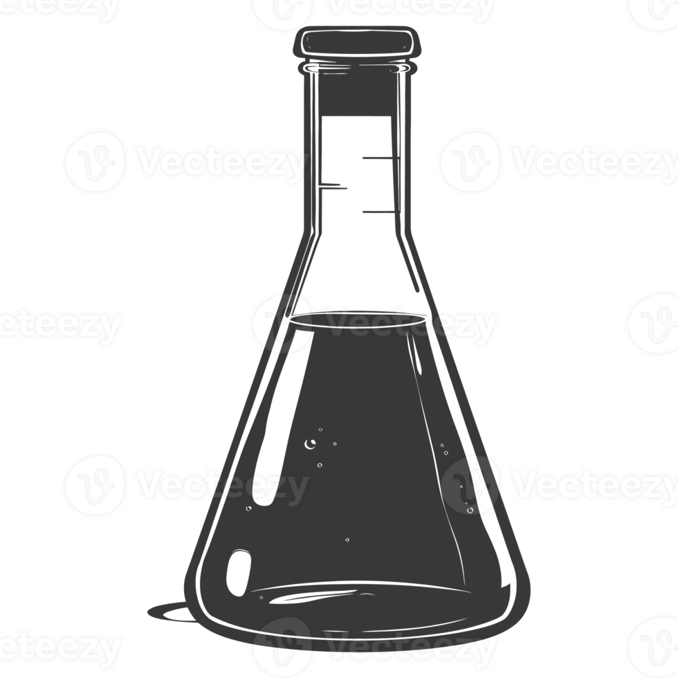 silhueta erlenmeyer frasco tubo laboratório artigos de vidro Preto cor só png