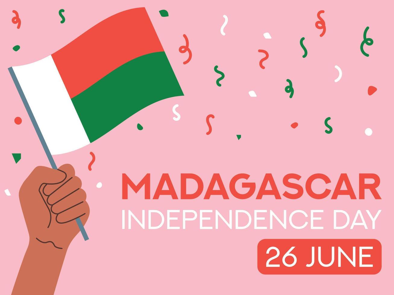 Madagascar independence day 26 June. Madagascar flag in hand. Greeting card, poster, banner template vector