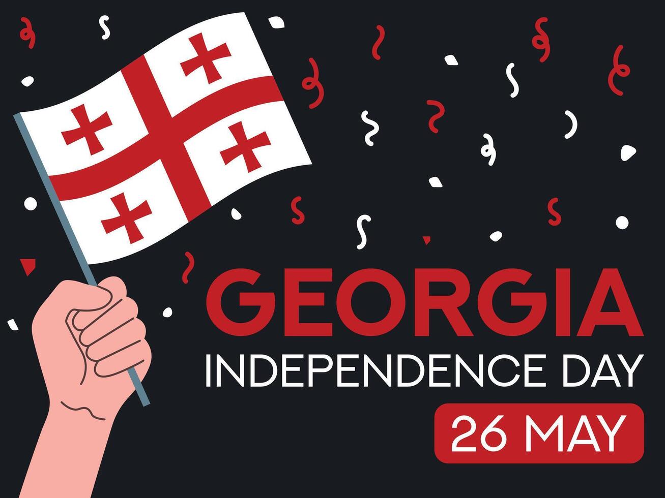 Georgia independence day 26 may. Georgia flag in hand. Greeting card, poster, banner template vector