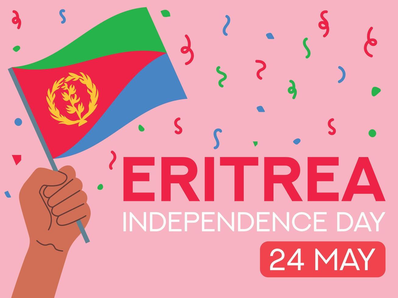 Eritrea independence day 28 may. Eritrea flag in hand. Greeting card, poster, banner template vector