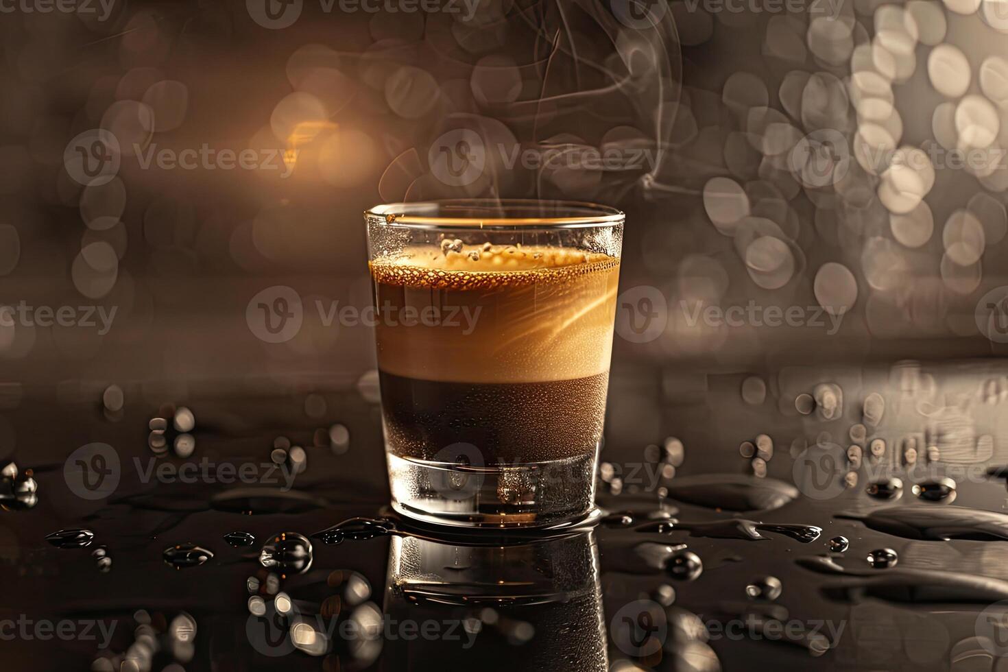 Coffee in Glass Cup on Wet Surface photo