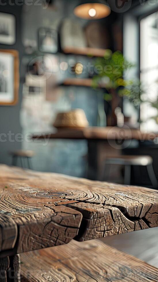 Empty Wooden Table in Living Room Close-Up mockup photo