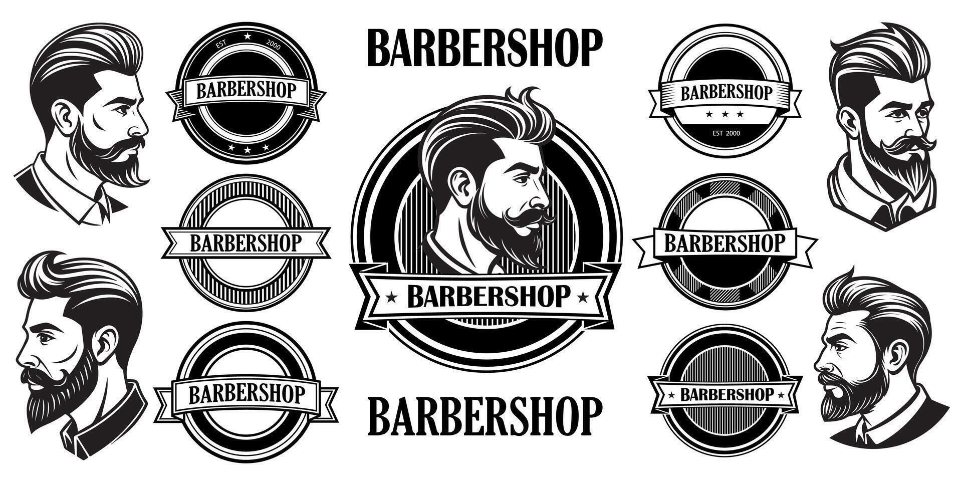 set for barbershop retro logo design vector