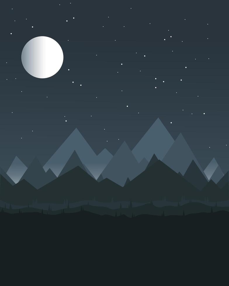 Beautiful night at mountains with full moon and stars vector