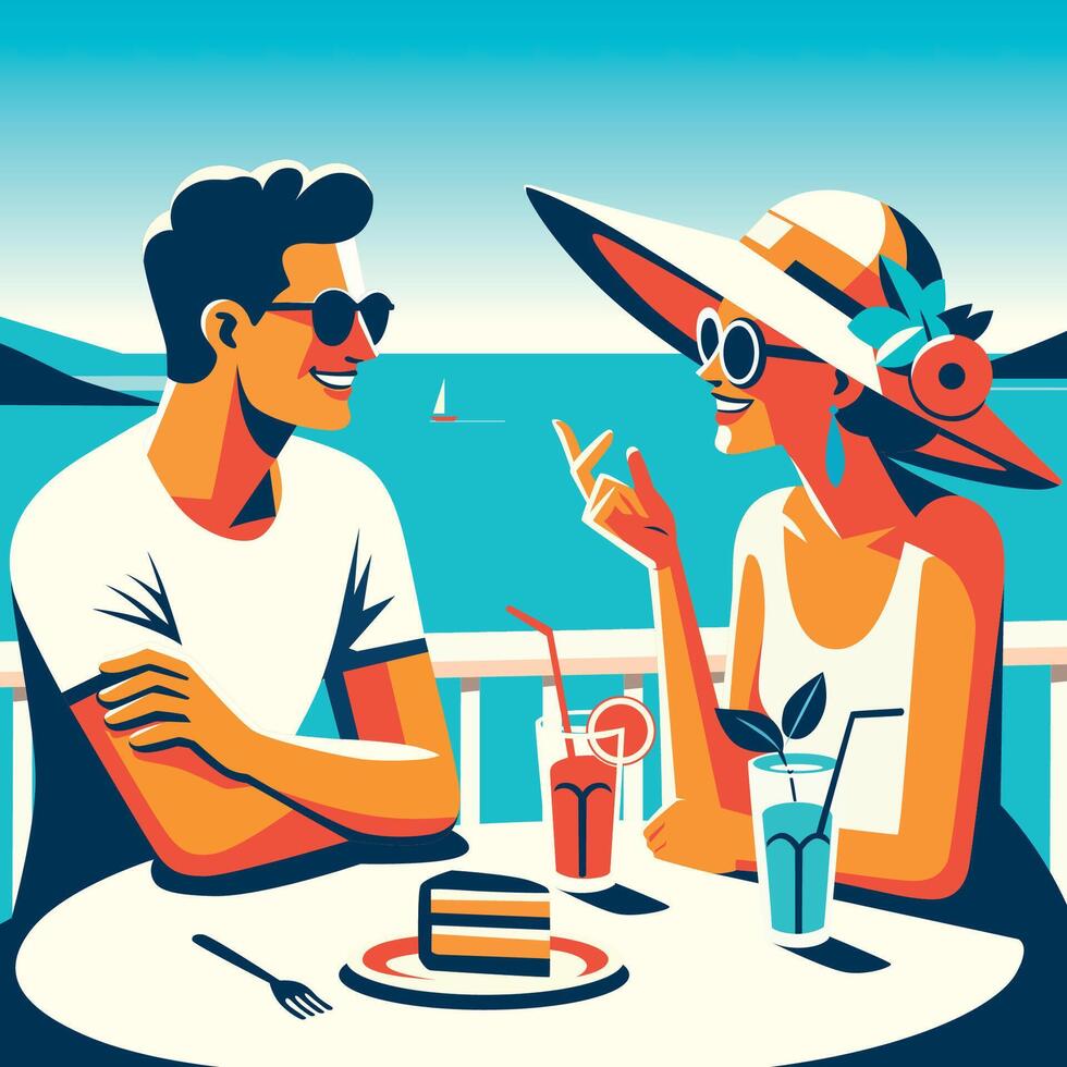 Couple on Vacation Flat Design vector