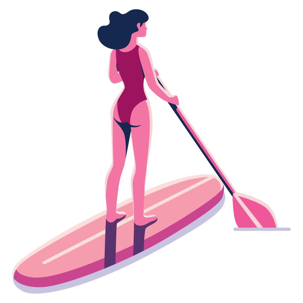 mujer paddleboarding en blanco vector