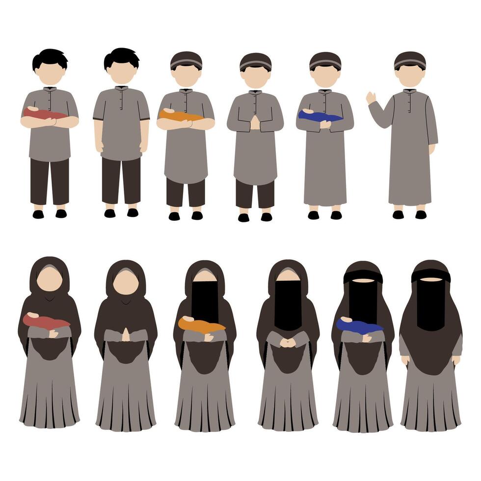 Set collection of muslim family with baby vector