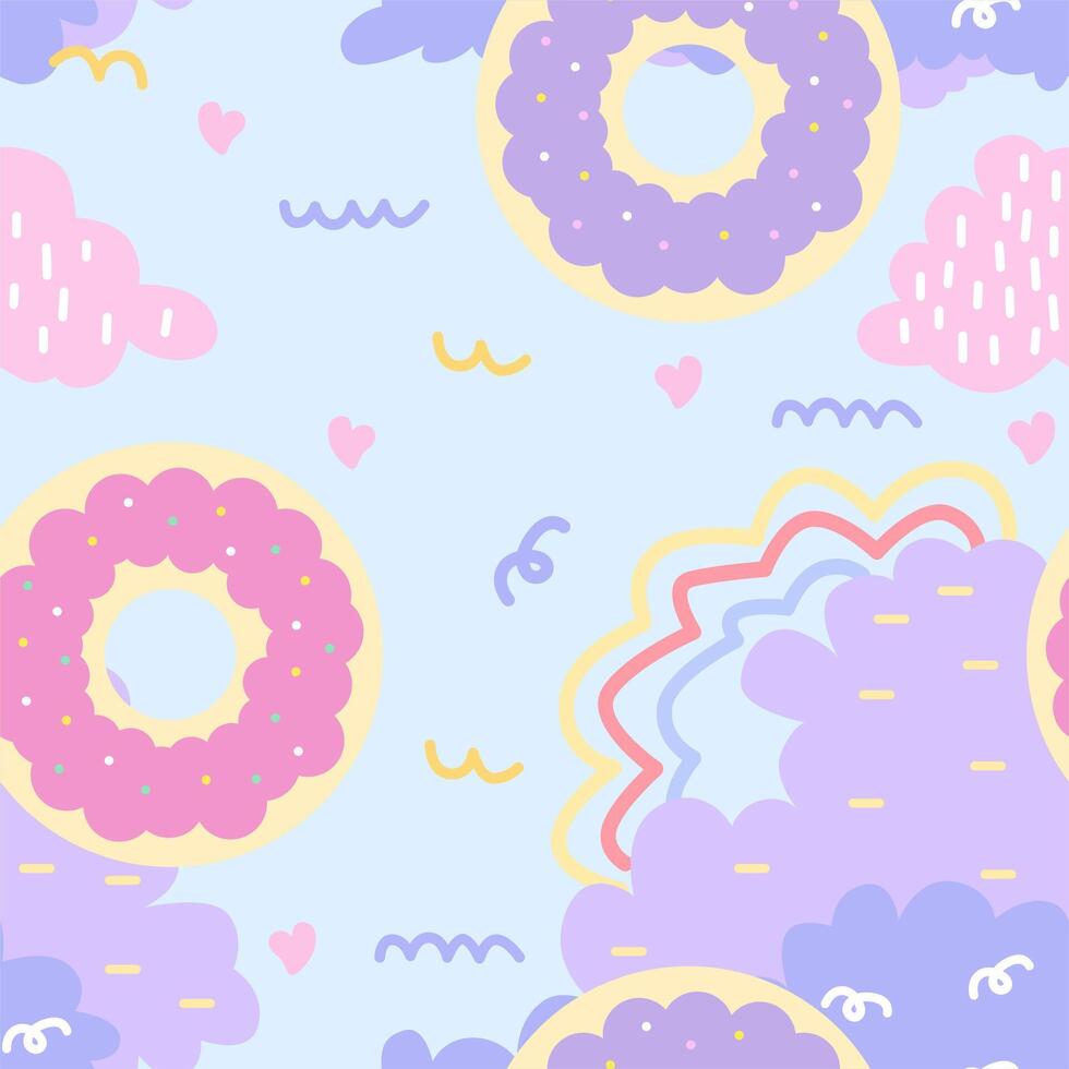 linda rosquilla y nube pastel femenino sin costura antecedentes para niños fondo de pantalla vector