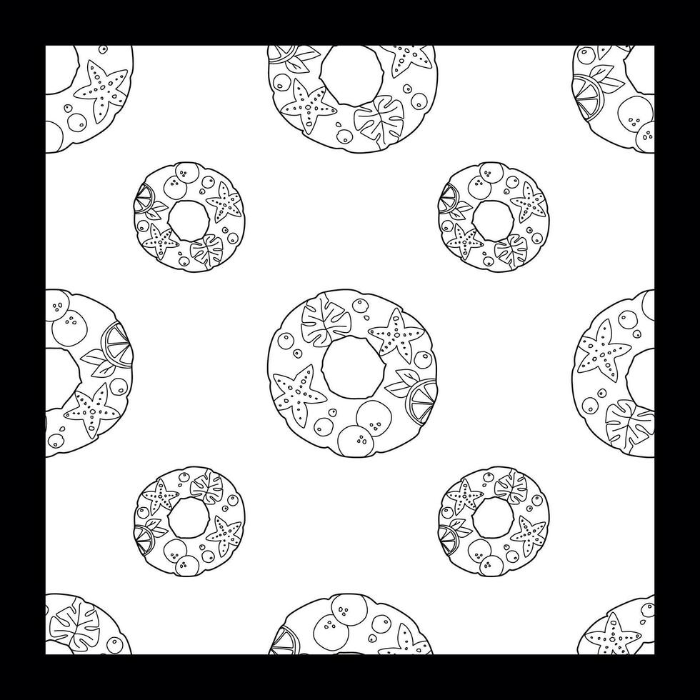 Outline Lifebuoy Seamless pattern. Hand drawn sketch Background. Linear isolated on white illustration. Summer and Vacation concept, Contour Template for Textile, Wrapping, Decoration, Fabric. vector