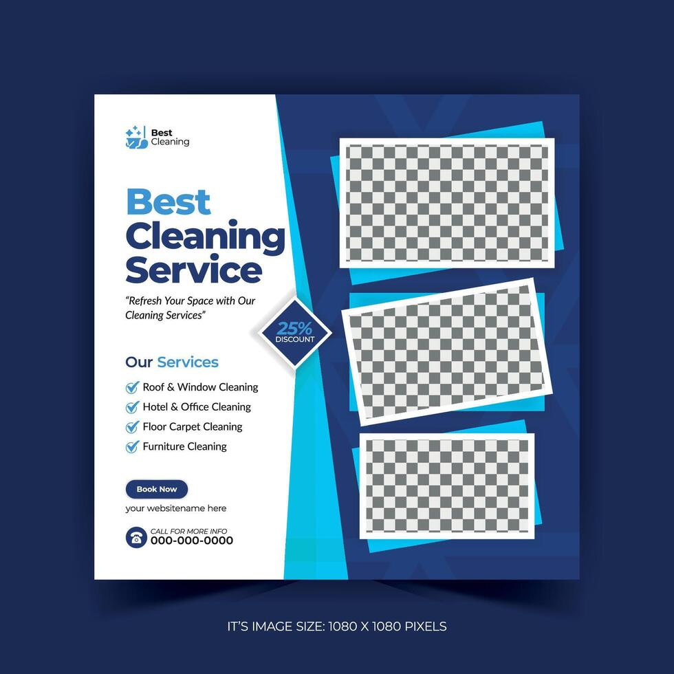 Square social media post and online banner design template for cleaning services vector