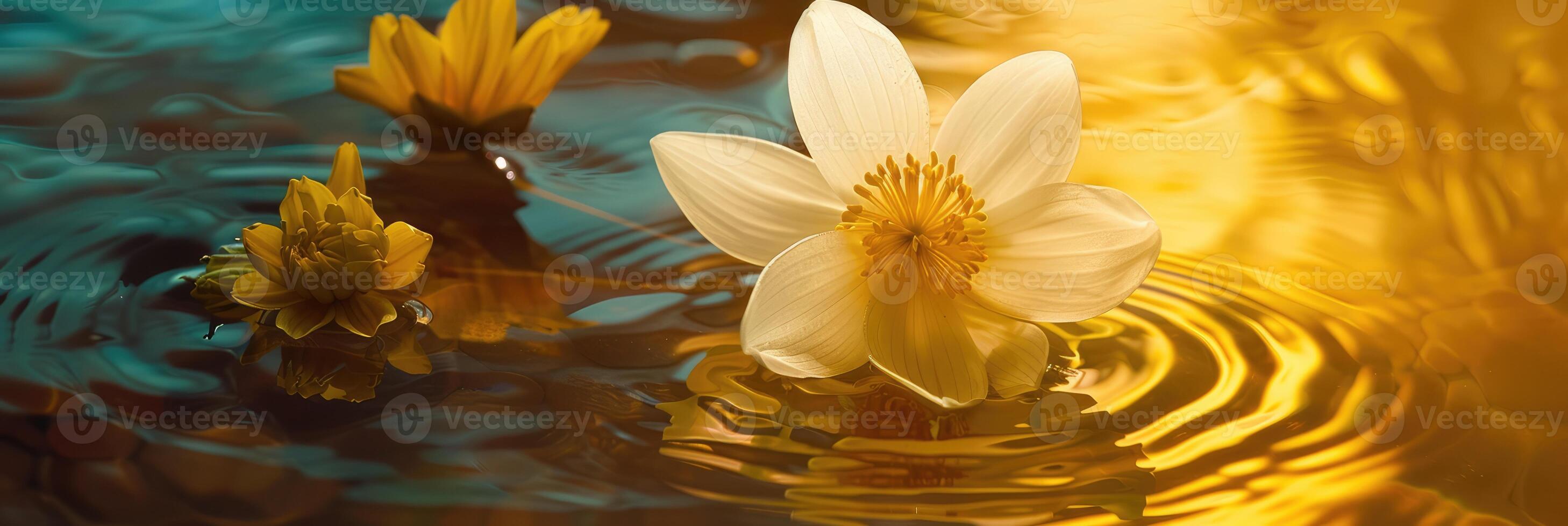 flotante flor con amarillo pétalos foto