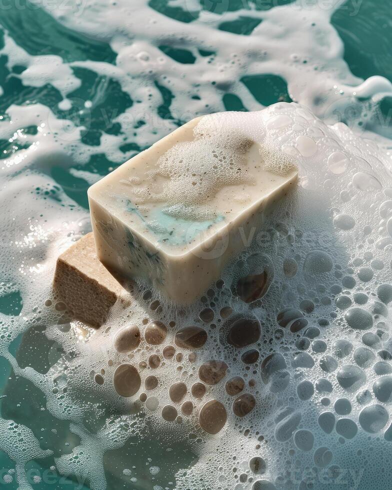 Floating Exfoliating Soap Bar in the Sea photo