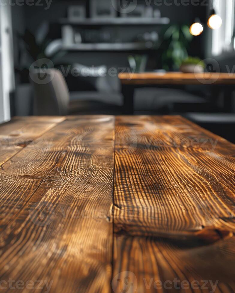 Empty Wooden Table in Living Room Close-Up mockup photo