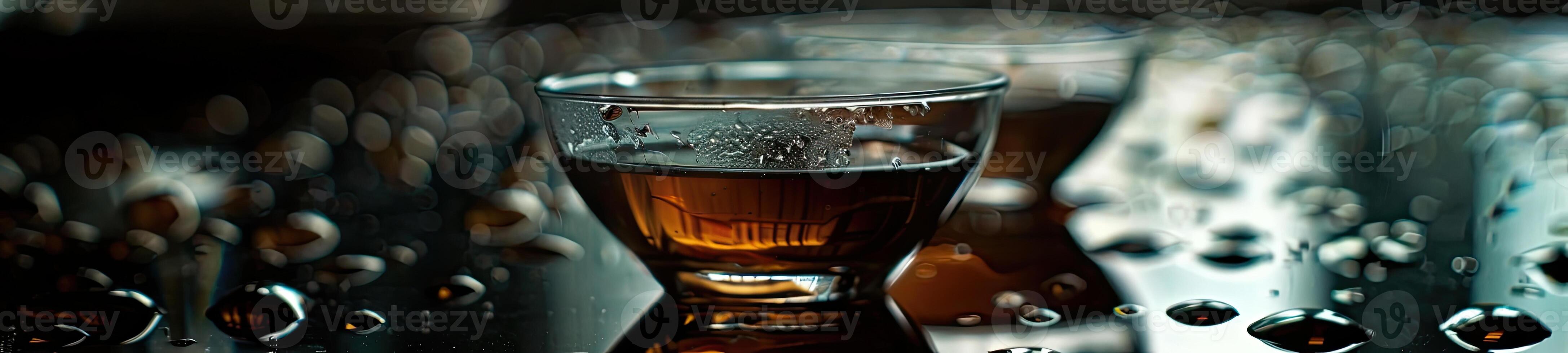 Coffee in Glass Cup on Wet Surface photo