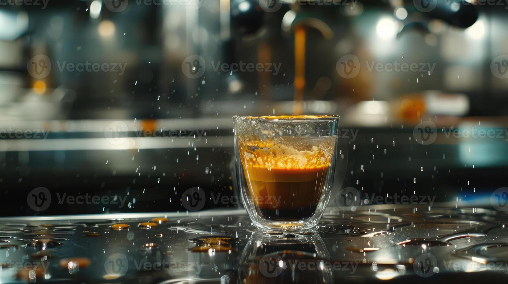 Coffee in Glass Cup on Wet Surface photo