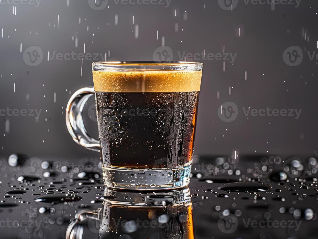 café en vaso taza en mojado superficie foto