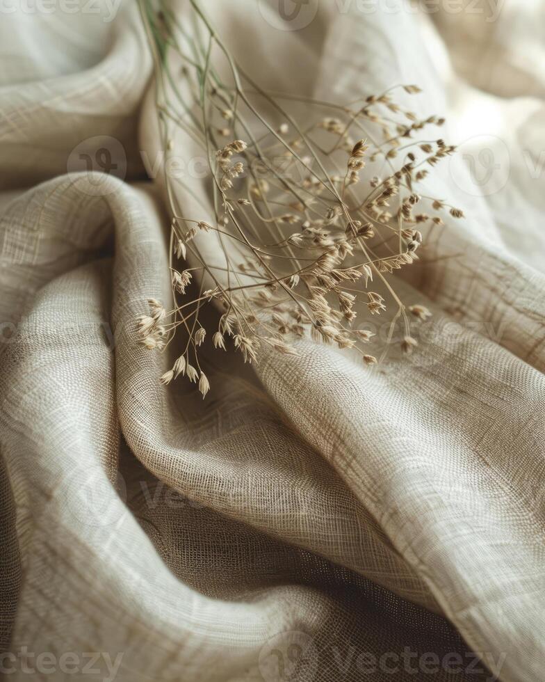 Close-Up Linen Fabric, Detailed Fiber Texture photo