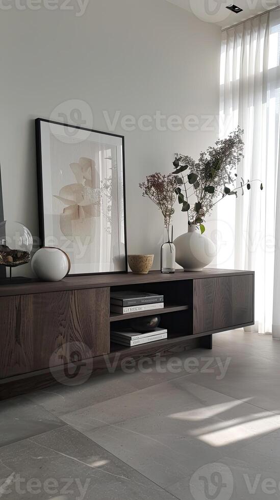 Sleek Smoked Oak Media Console for Modern Living Spaces photo
