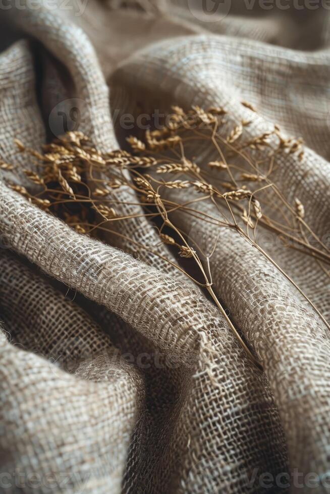 Close-Up Linen Fabric, Detailed Fiber Texture photo