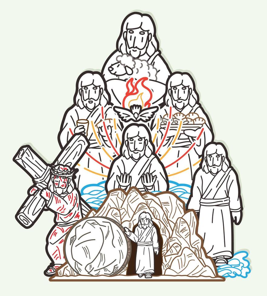 Jesus Christ Cartoon Miracles of Jesus in the Bible Mix Story Graphic vector