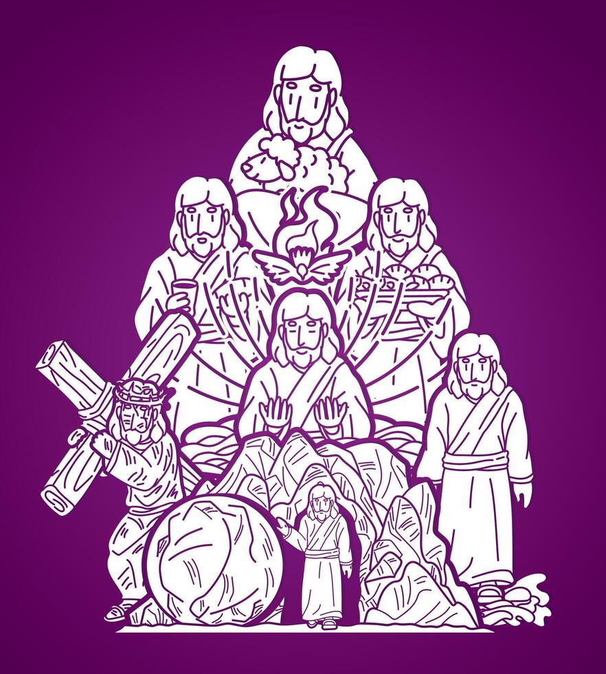 Miracles of Jesus in the Bible Mix Story Cartoon Graphic vector