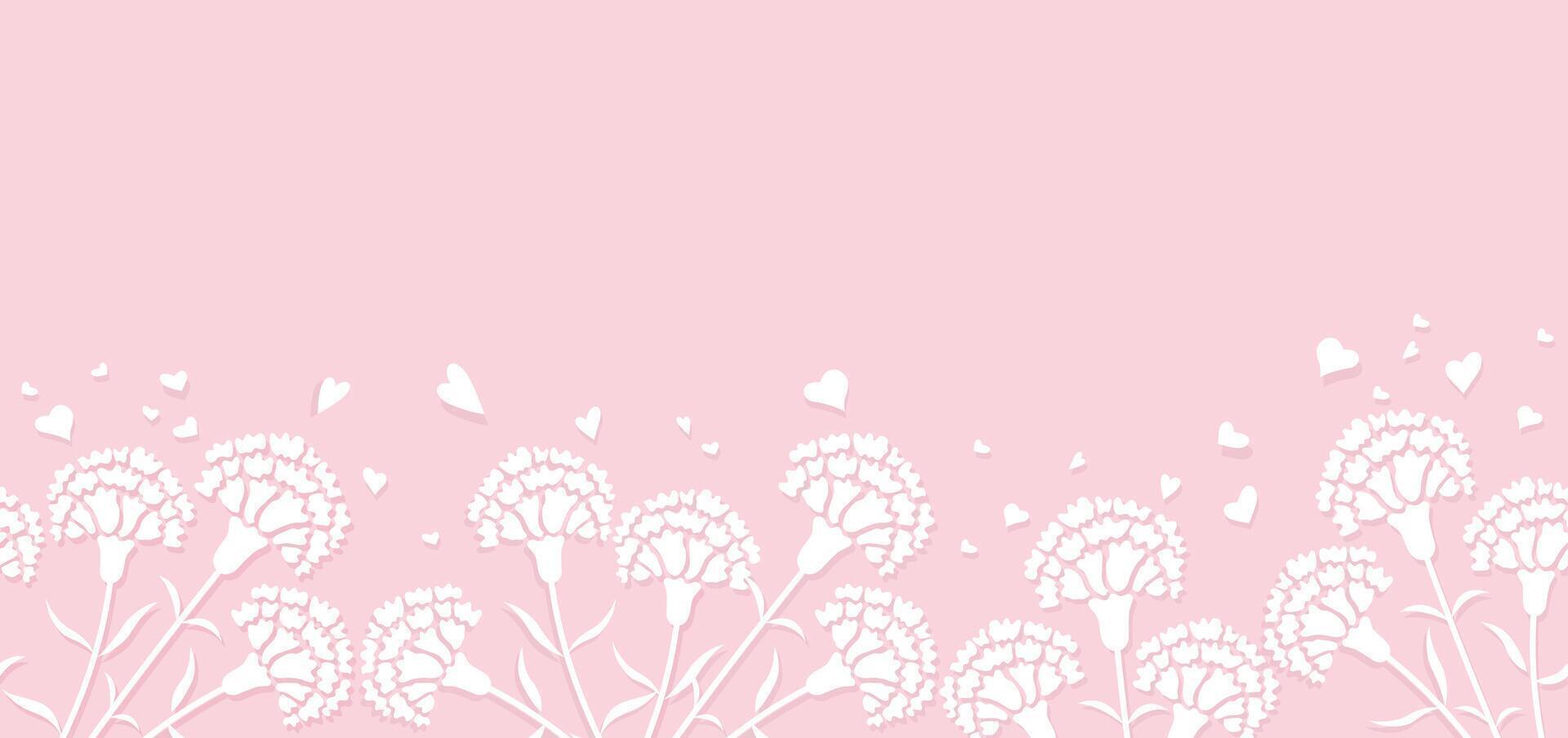 Seamless Carnation Background Illustration With Text Space For Mothers Day, Valentines Day, Bridal, Etc. Horizontally Repeatable. vector