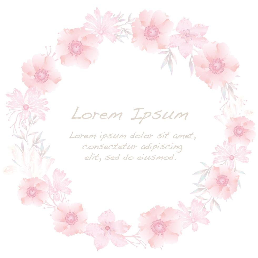 Watercolor Round Floral Frame Isolated On A White Background. vector