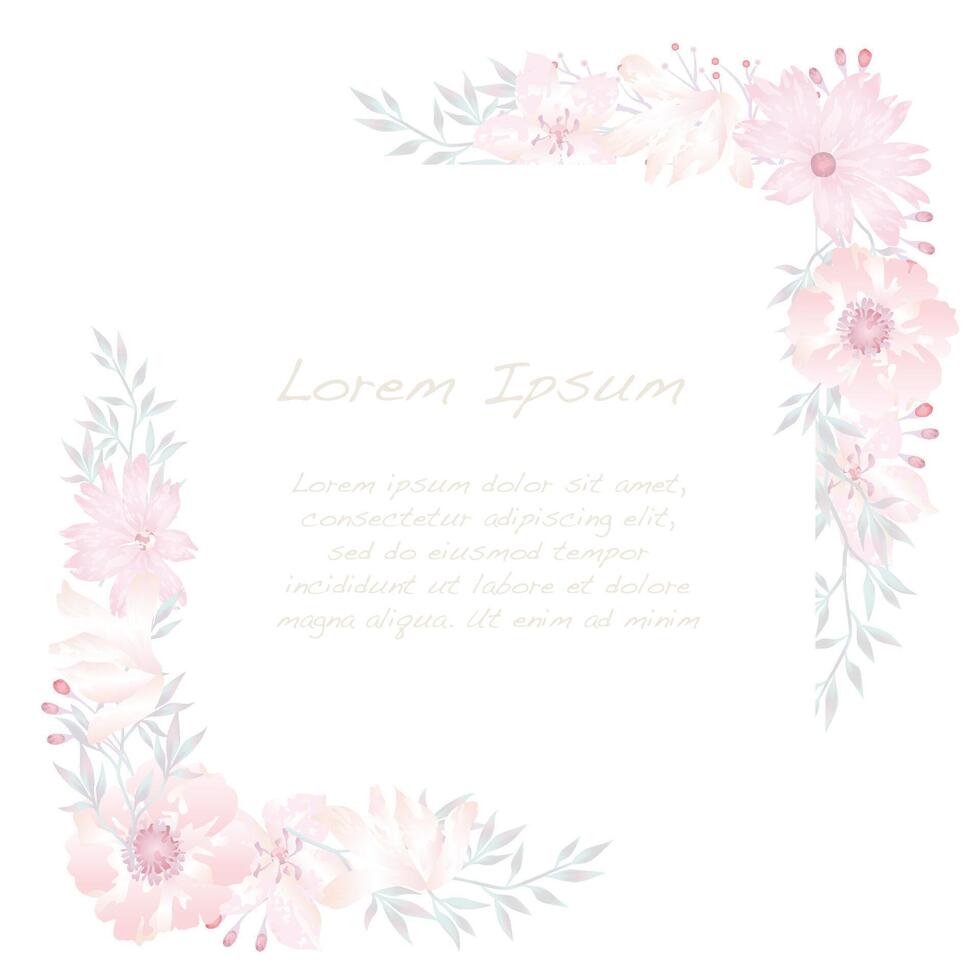 Watercolor Floral Square Frame Isolated On A White Background. vector