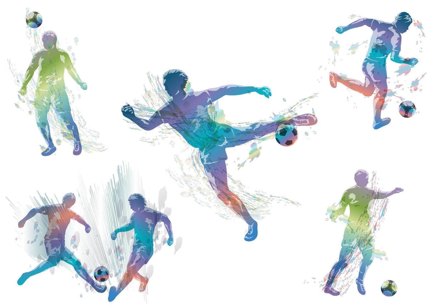 Soccer Players Silhouette Illustration Set Isolated On A White Background. vector