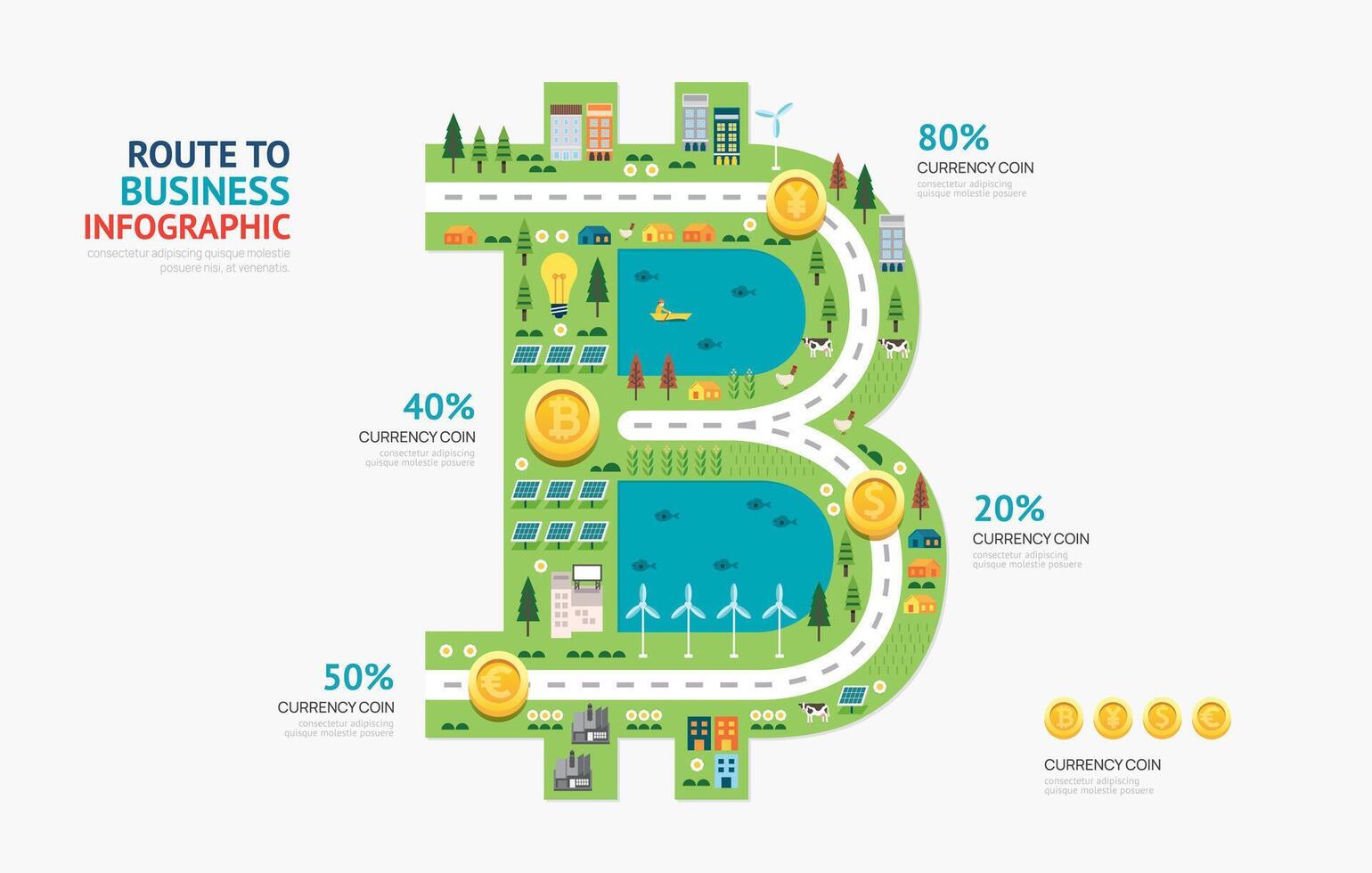 Infographic business money bitcoin shape template design.route to success concept illustration, graphic or web design layout. vector