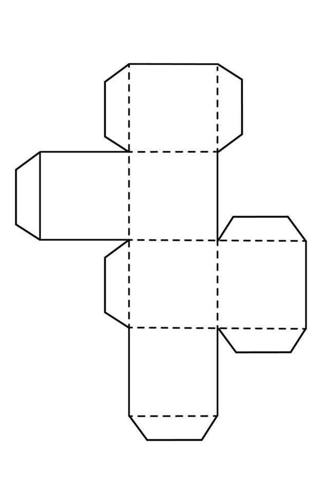 dice template on White paper. cube template to make box or package. Printable blueprint of scheme to cut geometric model, papercraft printable. vector