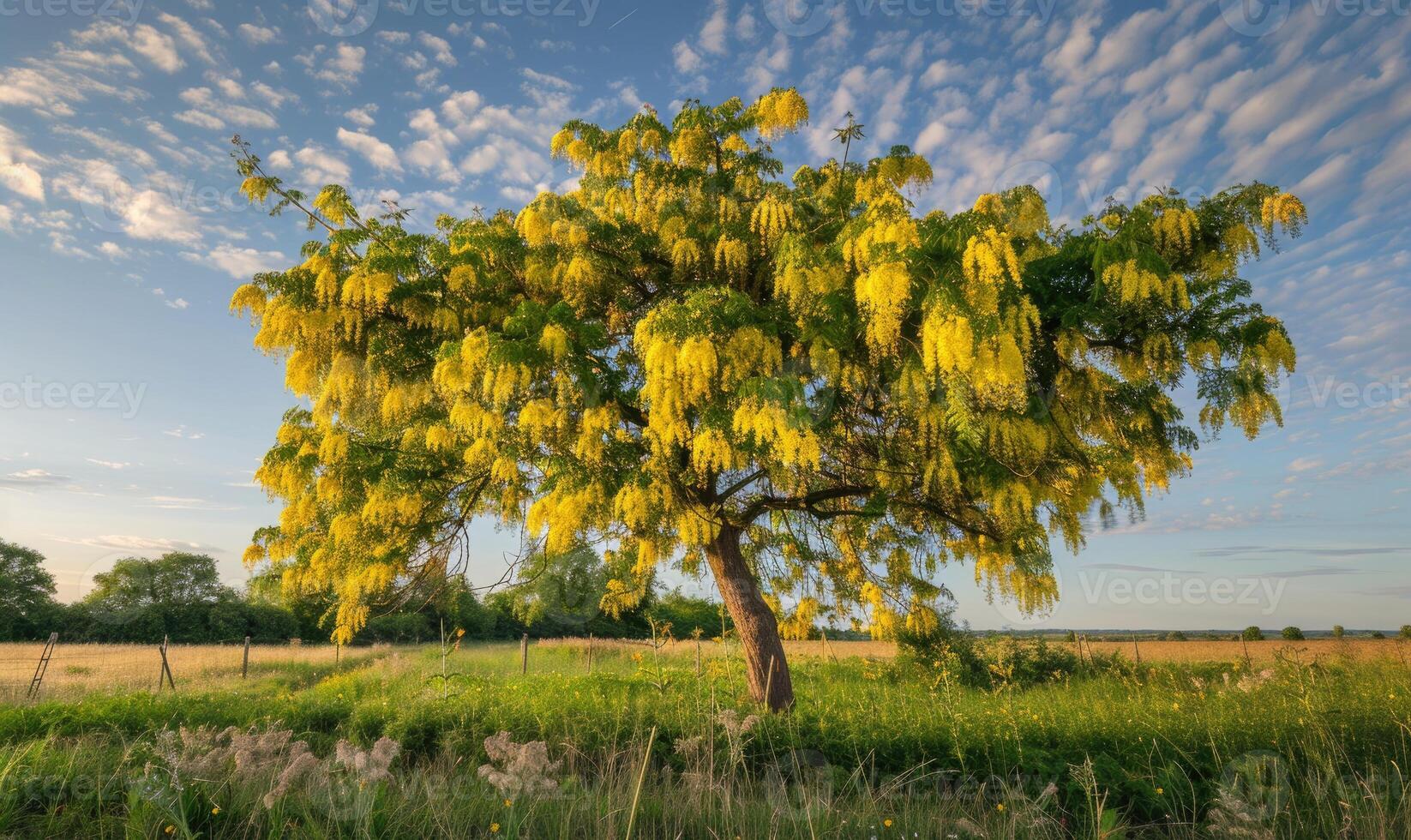 laburno árbol en un campo paisaje foto