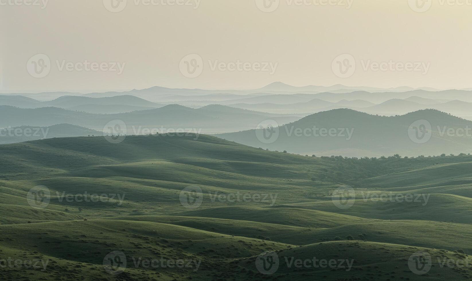 Landscape with mist over the green hills photo