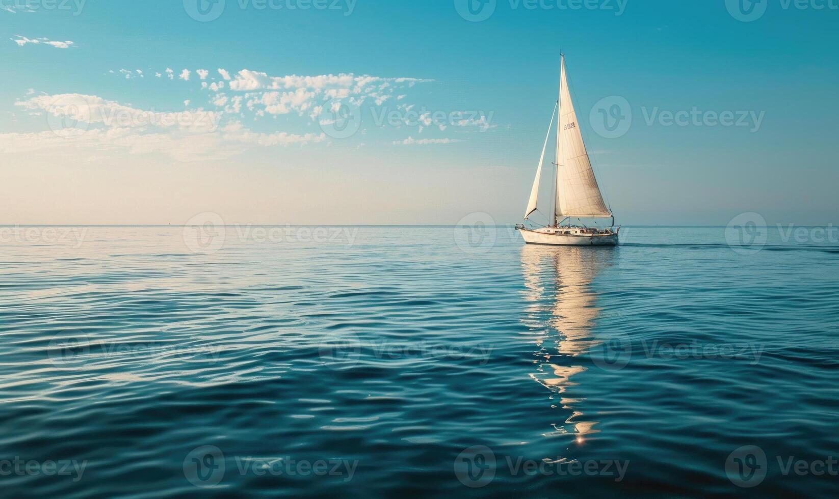 A sailboat gliding across the calm waters of the ocean photo