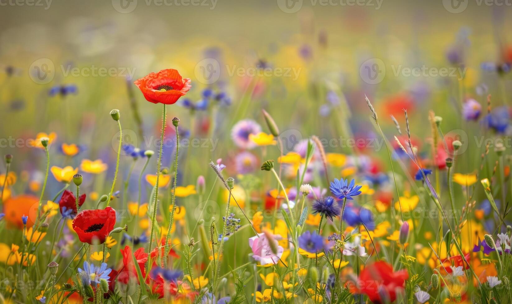 Closeup view of colorful wildflowers, soft focus photo