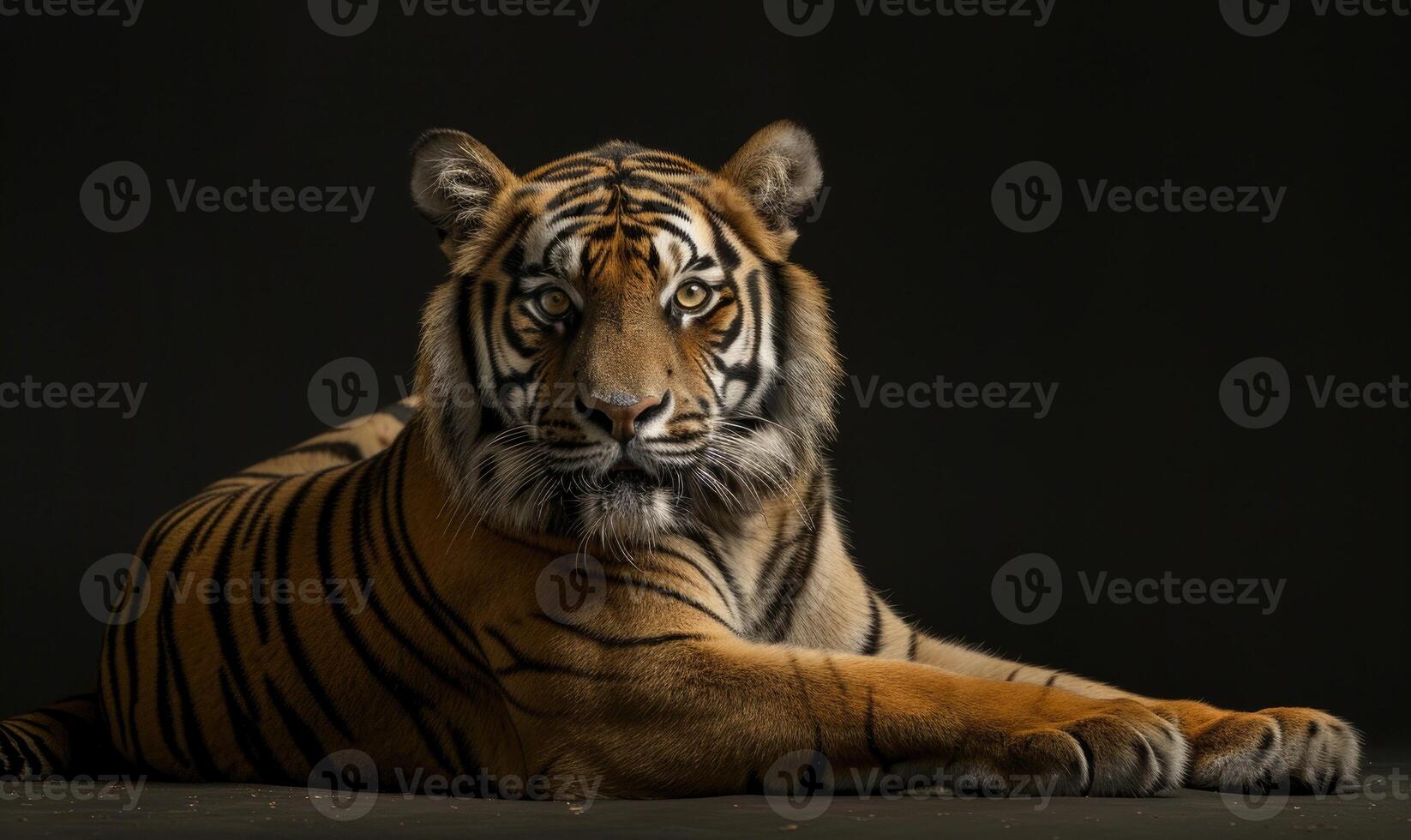 A Javan tiger portrait on black background photo