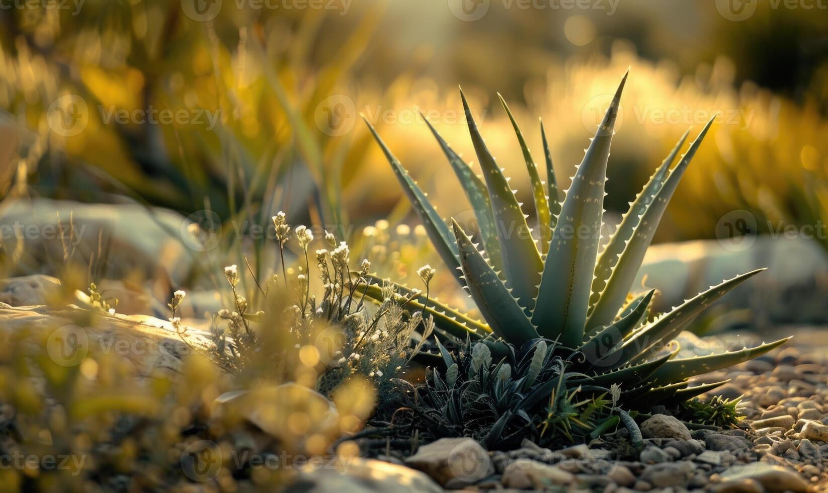 An aloe vera plant flourishing in a desert garden photo