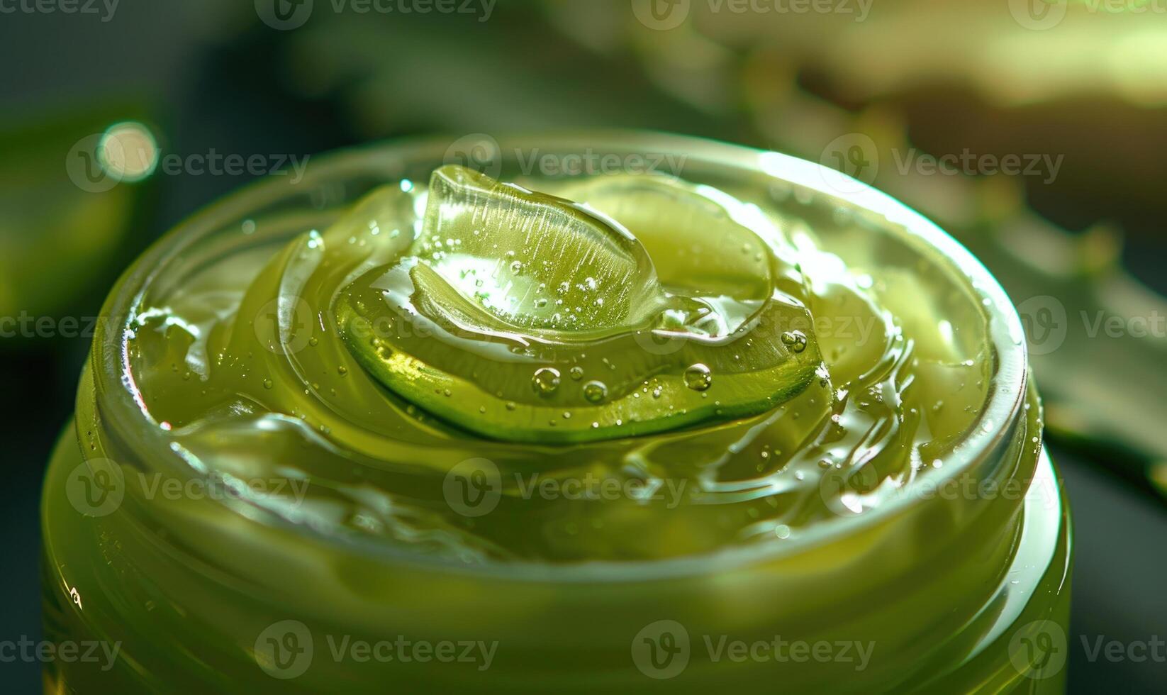 Close-up of a blank jar mockup filled with aloe vera face cream, skin care routine photo