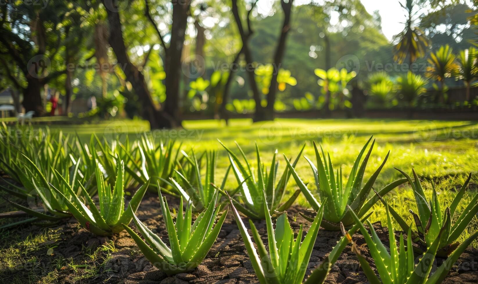 Aloe vera plants thriving in a botanical garden photo