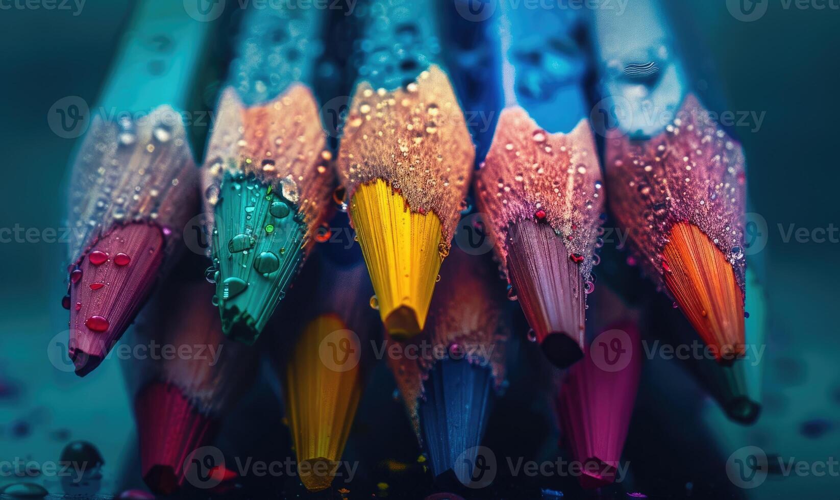 Close-up of a bunch of colored pencils, abstract background with colored pencils macro view photo
