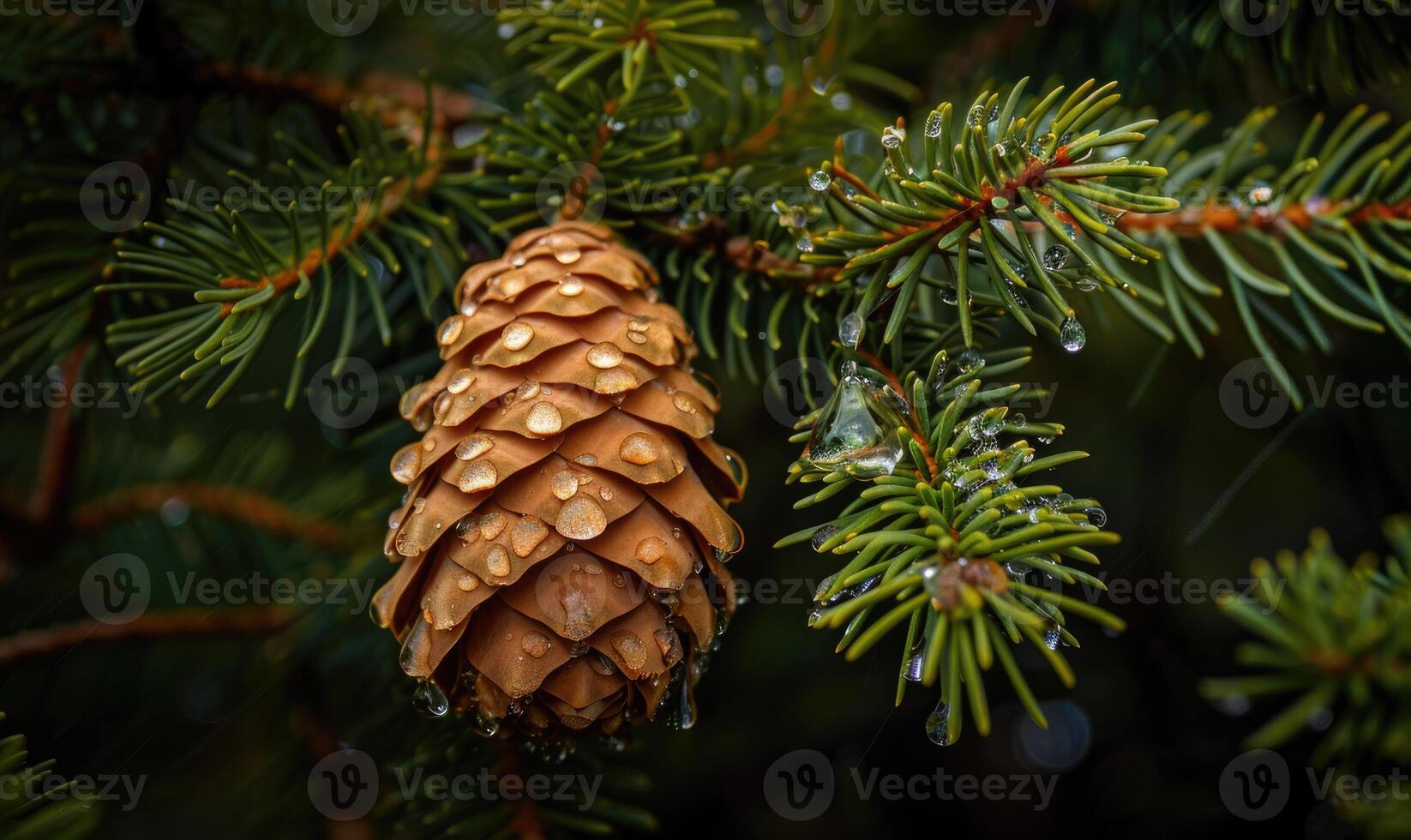 Close-up of a cedar cone nestled among the branches photo