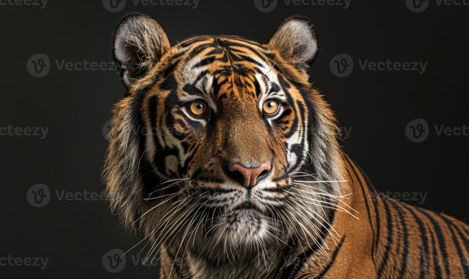 A Javan tiger portrait on black background photo