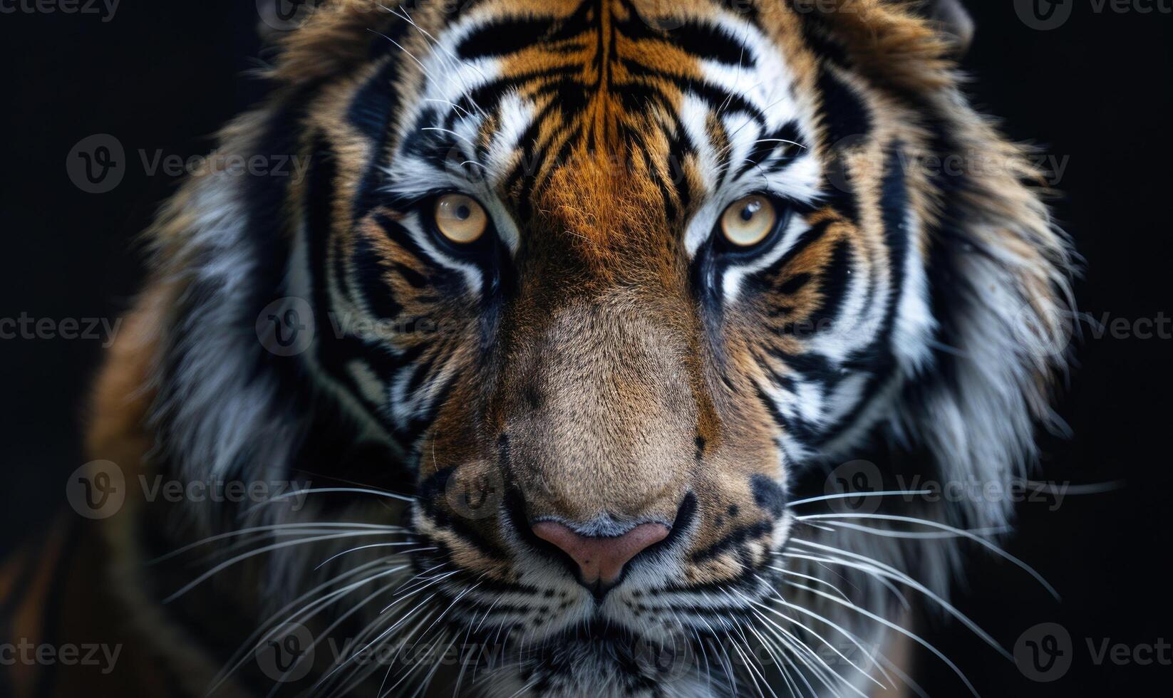 Close-up of a Siberian tiger's face under studio lights photo