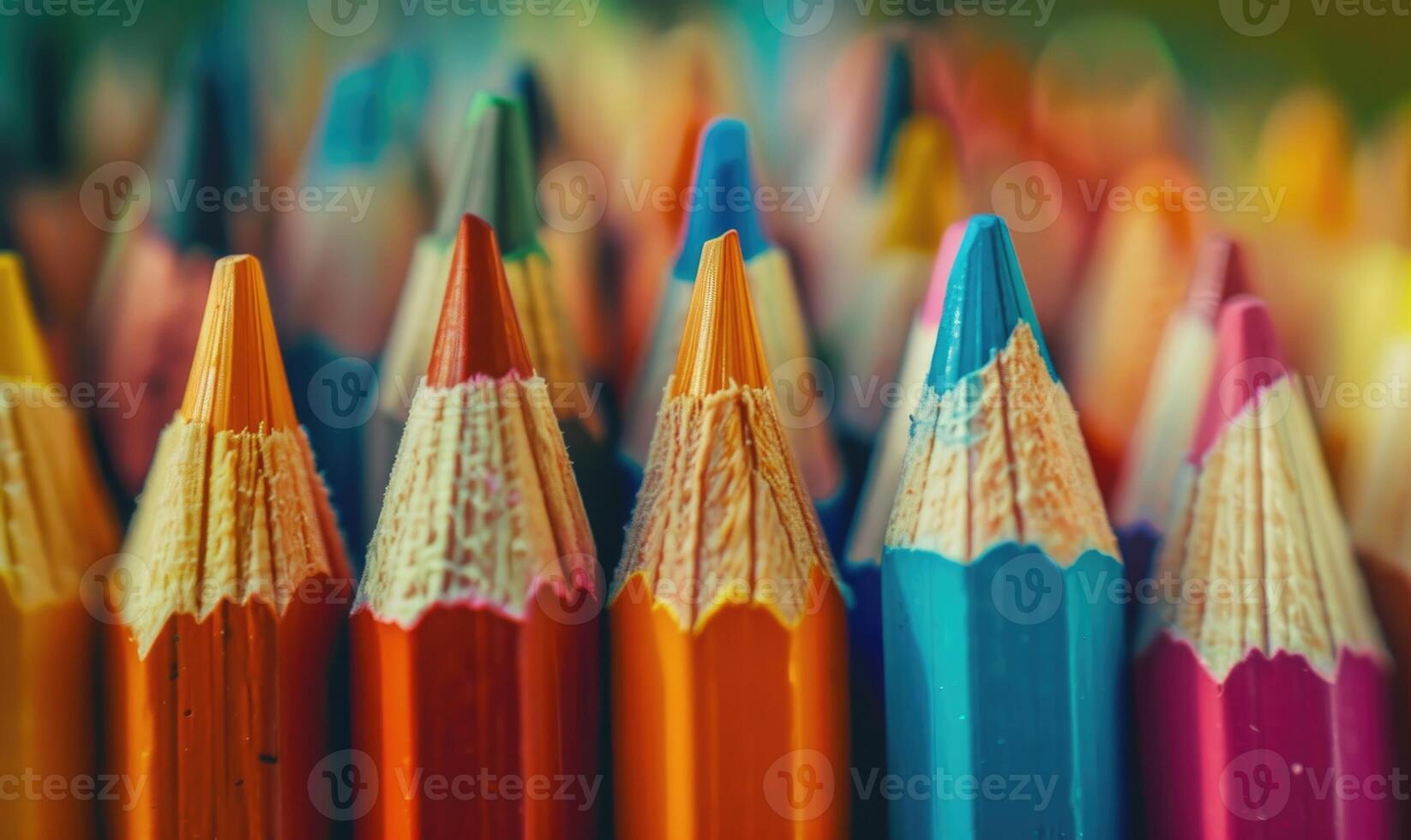 Close-up of a bunch of colored pencils, abstract background with colored pencils macro view photo