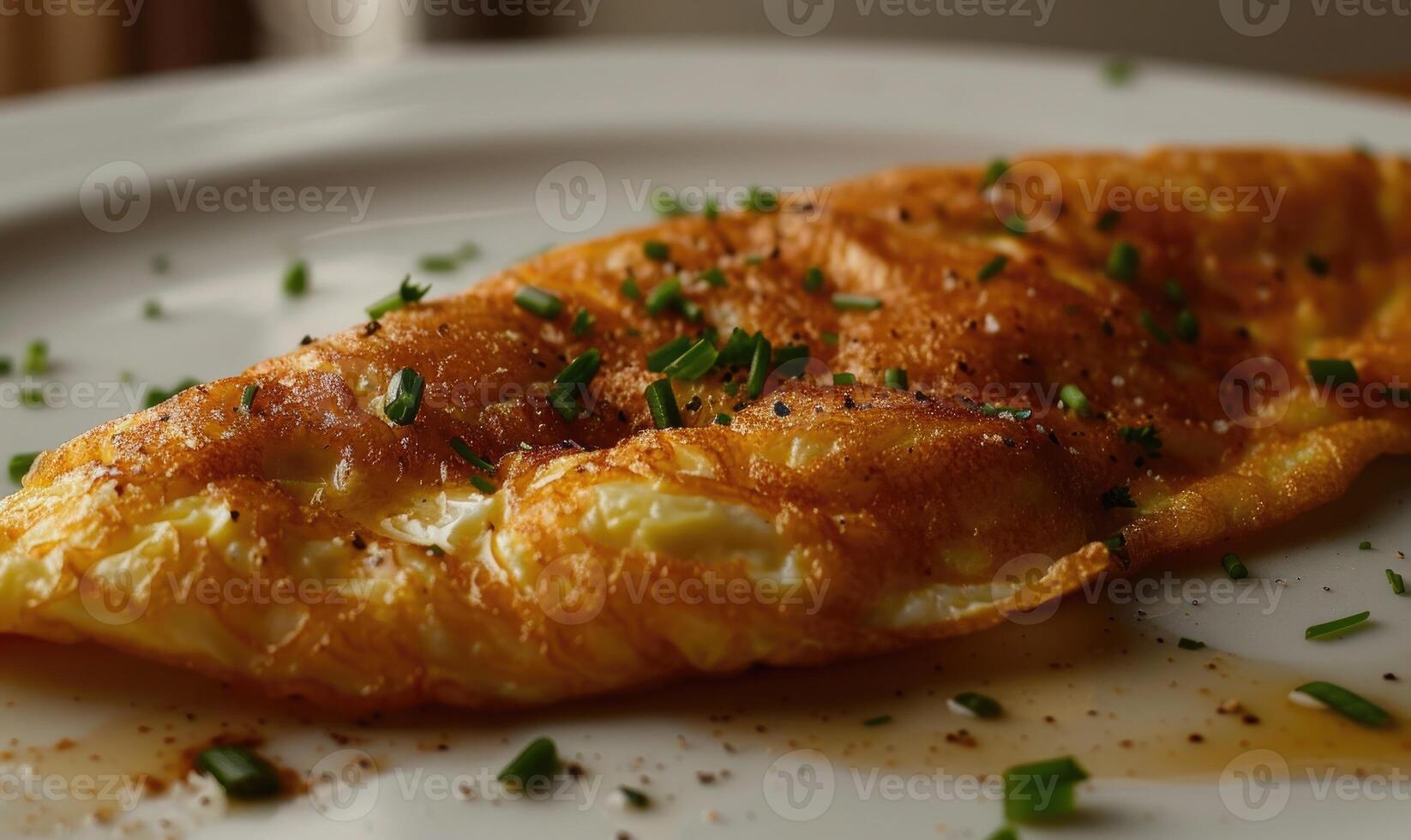 Close-up of a golden omelette on a plate photo