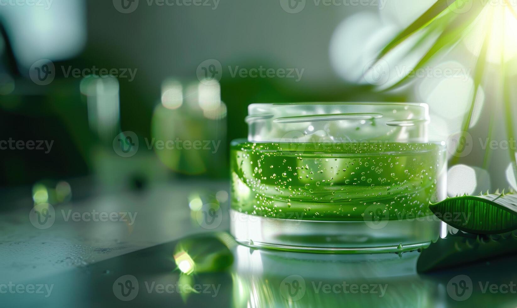 Close-up of a blank jar mockup filled with aloe vera face cream, skin care routine photo