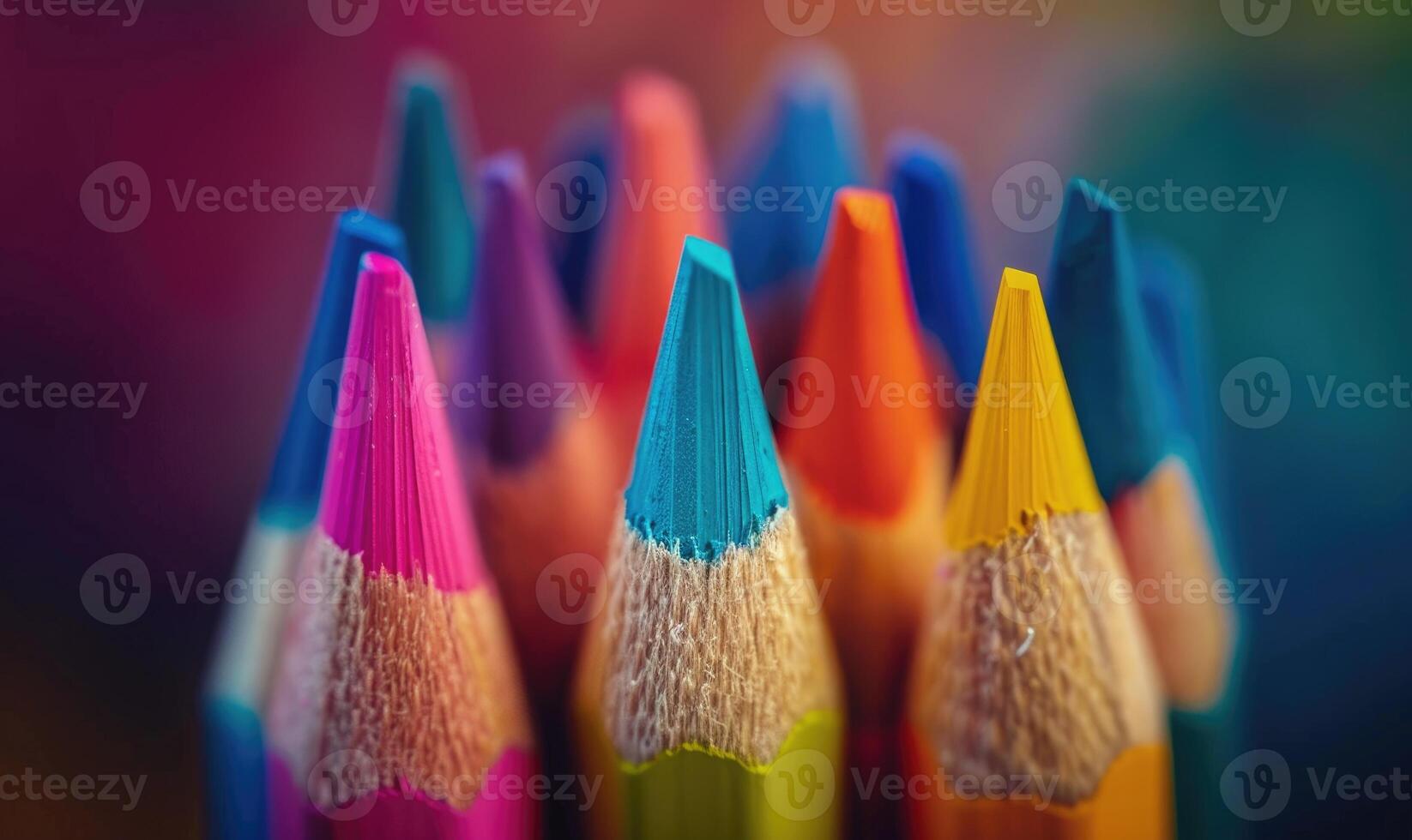Close-up of a bunch of colored pencils, abstract background with colored pencils macro view photo